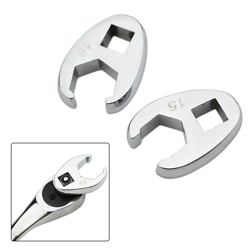 10Pcs 3/8 Inch Drive Crowfoot Wrench Set 10 To 22mm Metric Imperial Chrome Plated Horn Wrench Head Square Head Hardware Tool