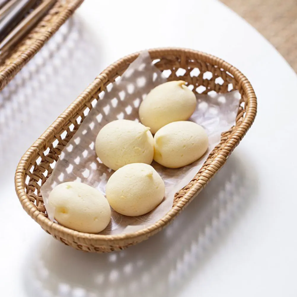 

Vintage Woven Storage Basket Flat Base Multi Function Desk ganizer Chopstick Fruit Container Bread Tray Premium Material