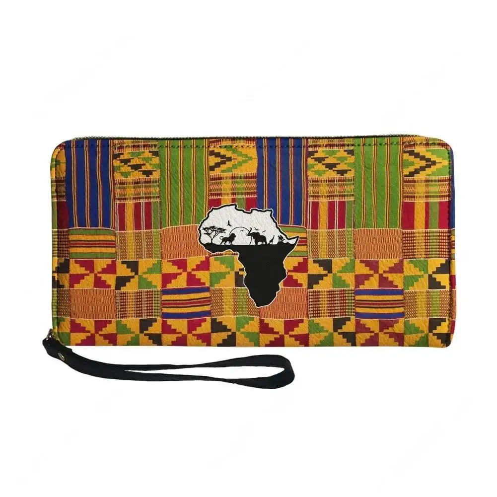 African Ethnic Culture Design Custom Purse Mens Womens Zipper Long Wallets Double Print Portable Wallet Gift Bag