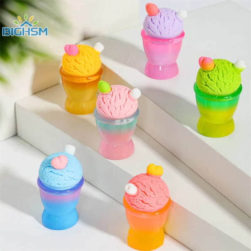 Random 10Pcs Noctilucent Gradient Ice Cream Cup Miniature Glow In The Dark Resin Fairy Garden Decor Accessories Desktop Ornament