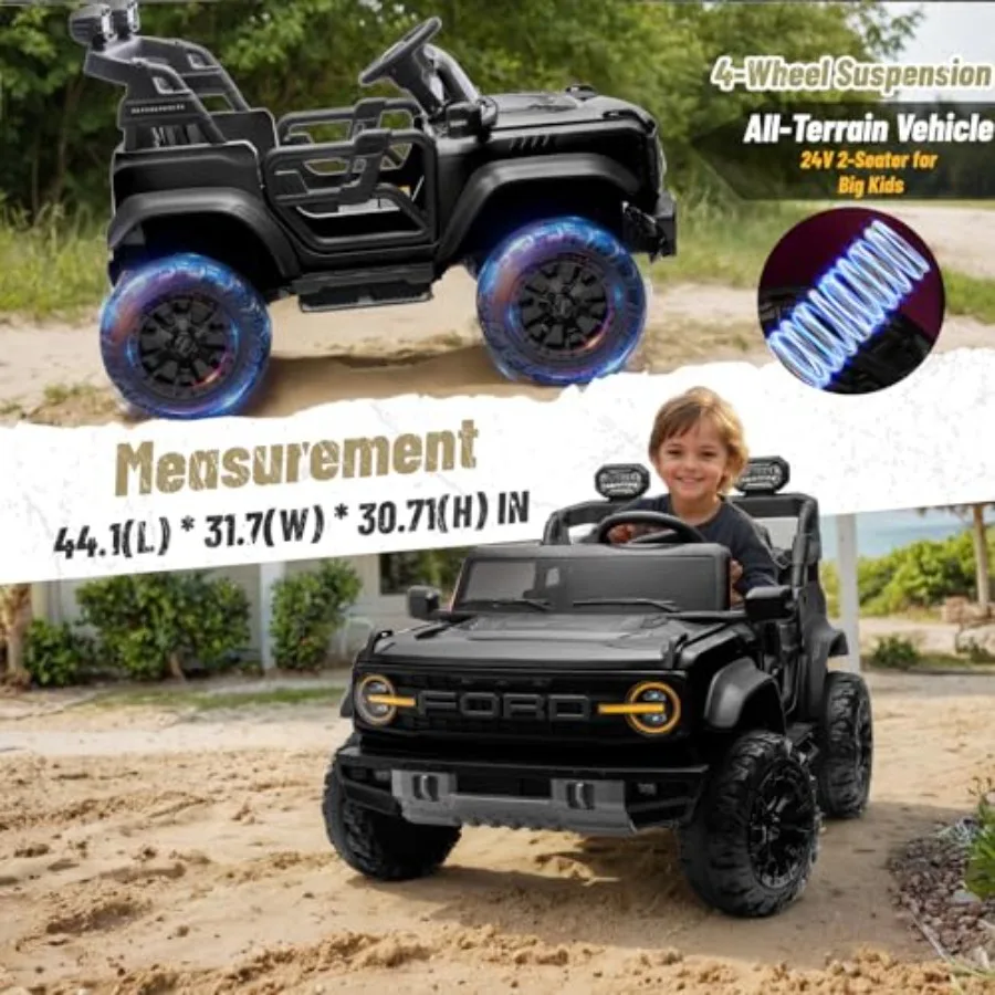 2 Seater 24V Ride on Toys for Big Licensed  Bronco Raptor Powerful Wheel with Remote Control Headlight/Music Player/Suspension