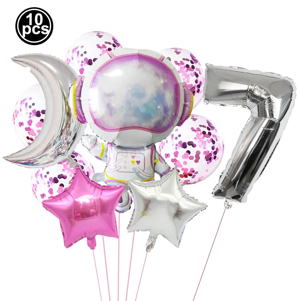 10 Stück rosa Astronaut 0–9 Zahlenballon-Set Mond Sterne Mädchen Kinder Weltraum Galaxy Thema Geburtstag Party Dekoration Lieferungen – Detail 9