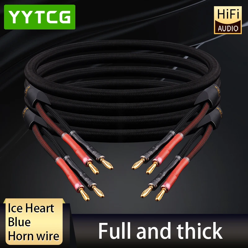 One pair HiFi Speaker Cable High Purity 5N OFC Core with Banana and 24K Gold Plated Y Plug Horn Cable for Amplifier Speaker