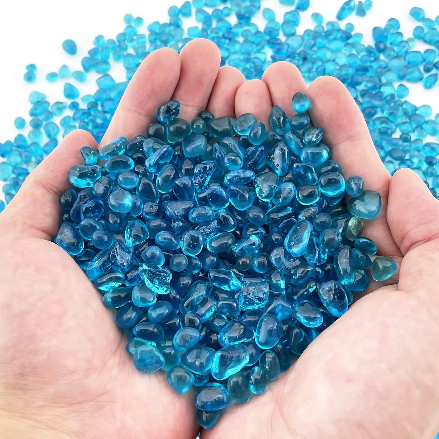 500 grams Aquarium Fish Tank Gravel Light Blue Glass Vase Filler for Fountain Succulent Plant Decorative Rock Pebble Stone