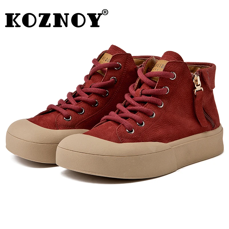 Koznoy 3cm krowa zamszowa krowa buty do kostki ze skóry naturalnej damska rekreacyjna do połowy łydki gumowe damskie letnie jesienne wygodne buty