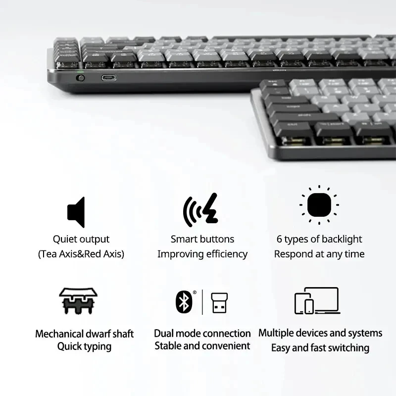 Imagem -02 - Logitech-mini Teclado Mecânico sem Fio Bluetooth Logi Parafuso Usb Luz para o Negócio Escritório Windows Ios Android Original