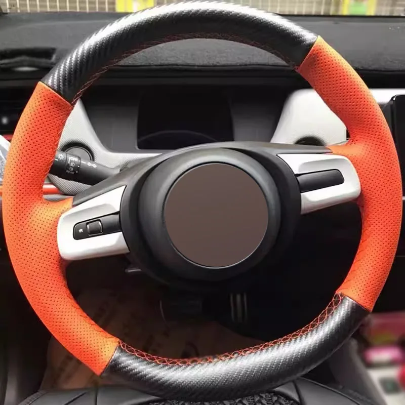 

Fashion DIY Matt Carbon Fiber with Orange Perforated Leather Full Wrap Car Steering Wheel Cover Car Accessoires for Honda Fit 4