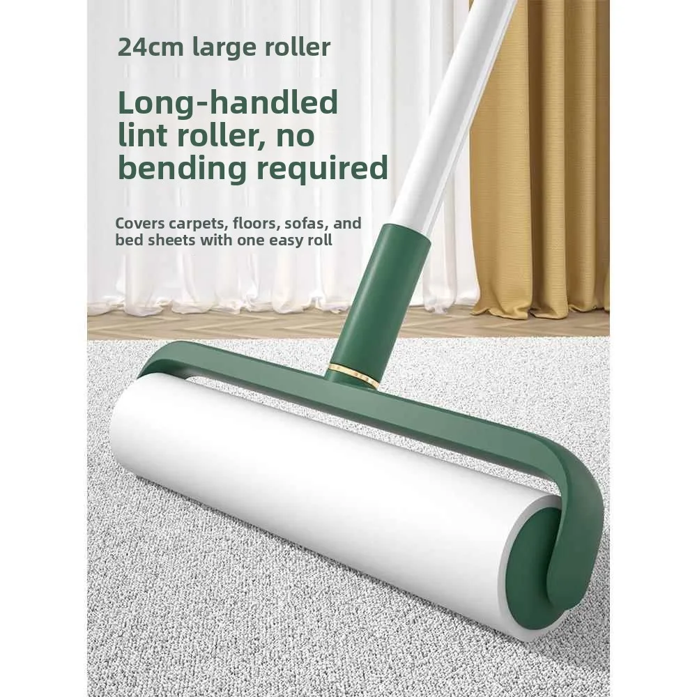 

Long Pole Sticky Hair Remover Roller Brush for Floor Dust Sweeping And Hair Absorption Tearable Paper Wheel Household Cleaning