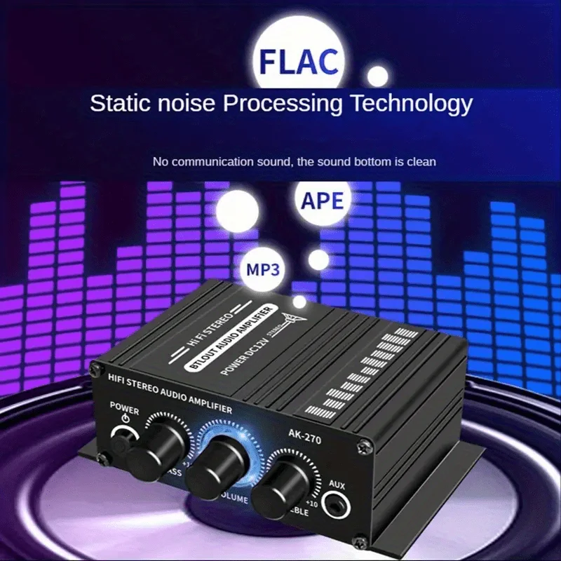 Mini Car Amplifier 2-Channel Home Cinema Sound System 12V Stereo Bass Treble 3D Stereo Audio Amplifier for Vehicle