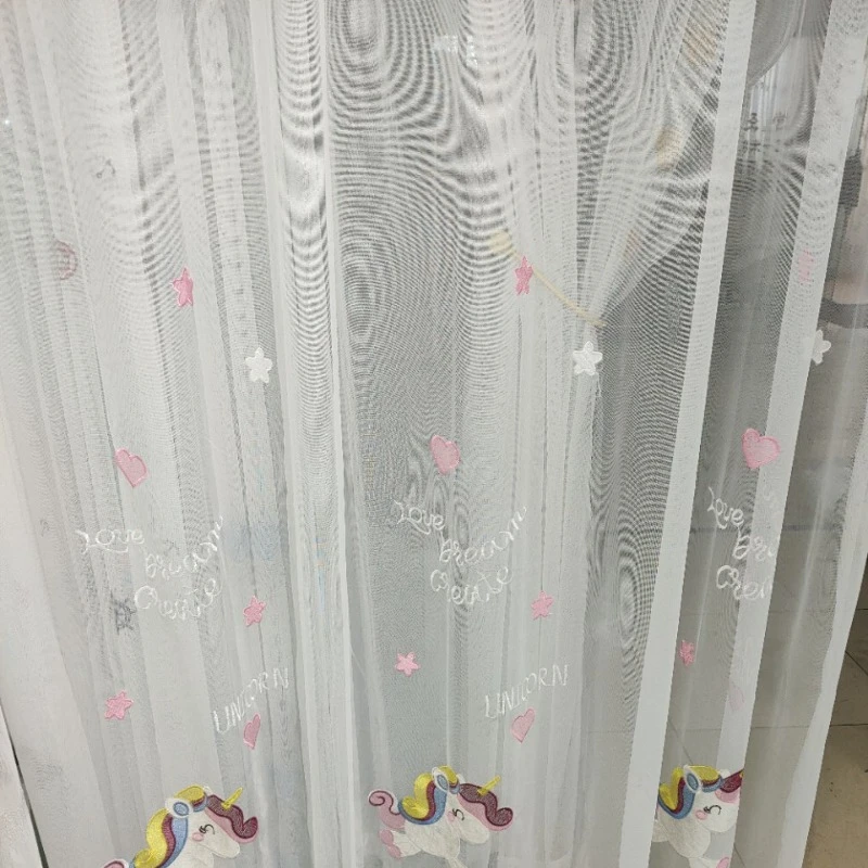 

New Cartoon Embroidered Tulle for Living Room Cationic Process Transparent Window Screen Customized Anime Window Screen Products