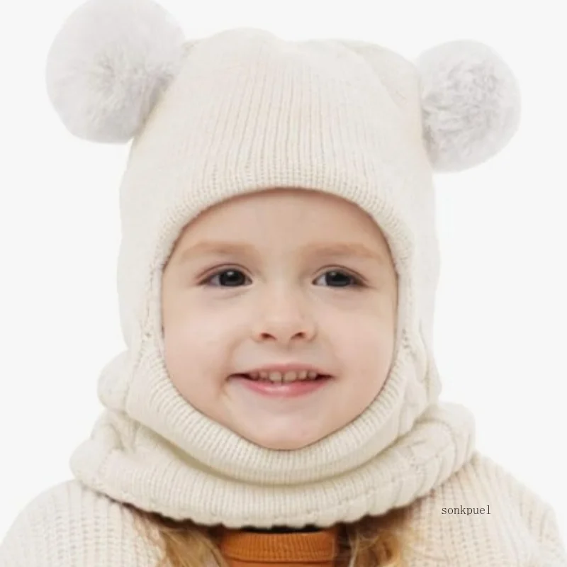 

Baby Boy Beanie Protect Neck Solid Windproof Winter Child Infant Knit Hat Knitted Warm Fleece Kids Girls Earflap Caps