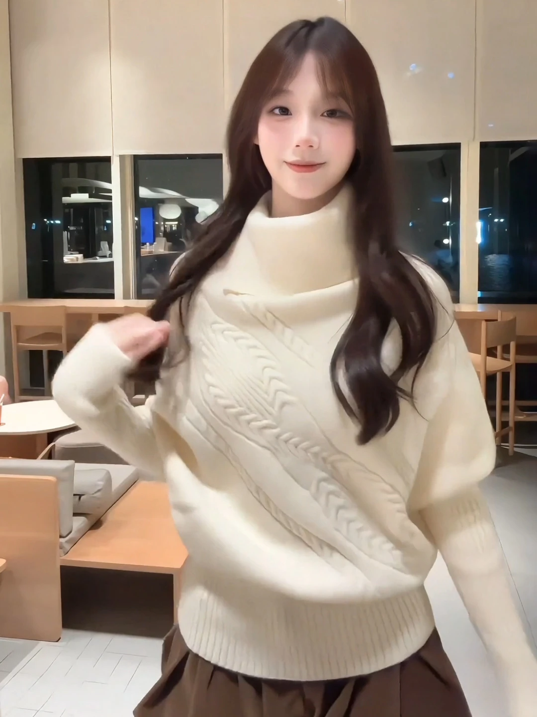 

Elegant Turtleneck Cape-style Beige Knitted Pullover Soft Comfortable Loose Sweater Top Korean Women's Trendy Winter Clothing