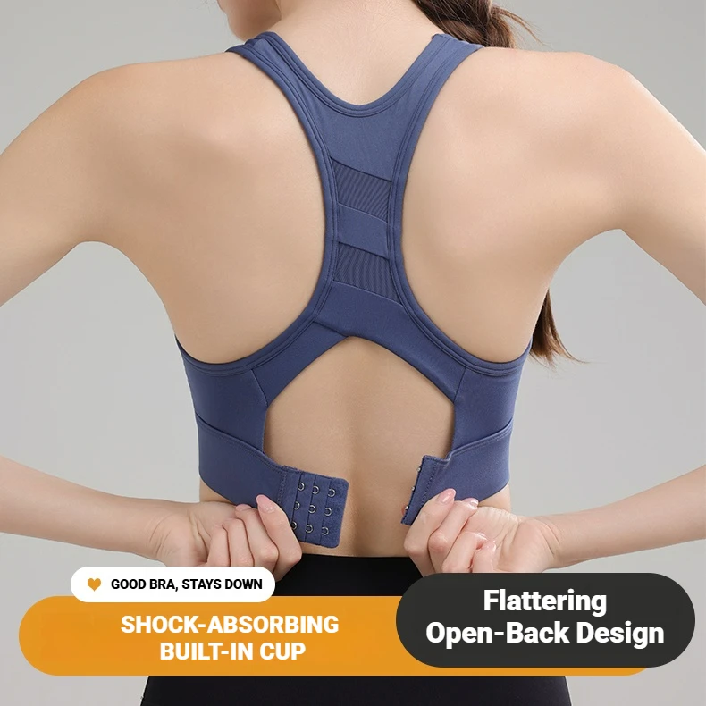 Women's Sports Bra with Built-in Fixed Cups Crisscross Back Mesh Panels Back Hook Closure Quick Dry for Yoga Gym Workout S-2XL