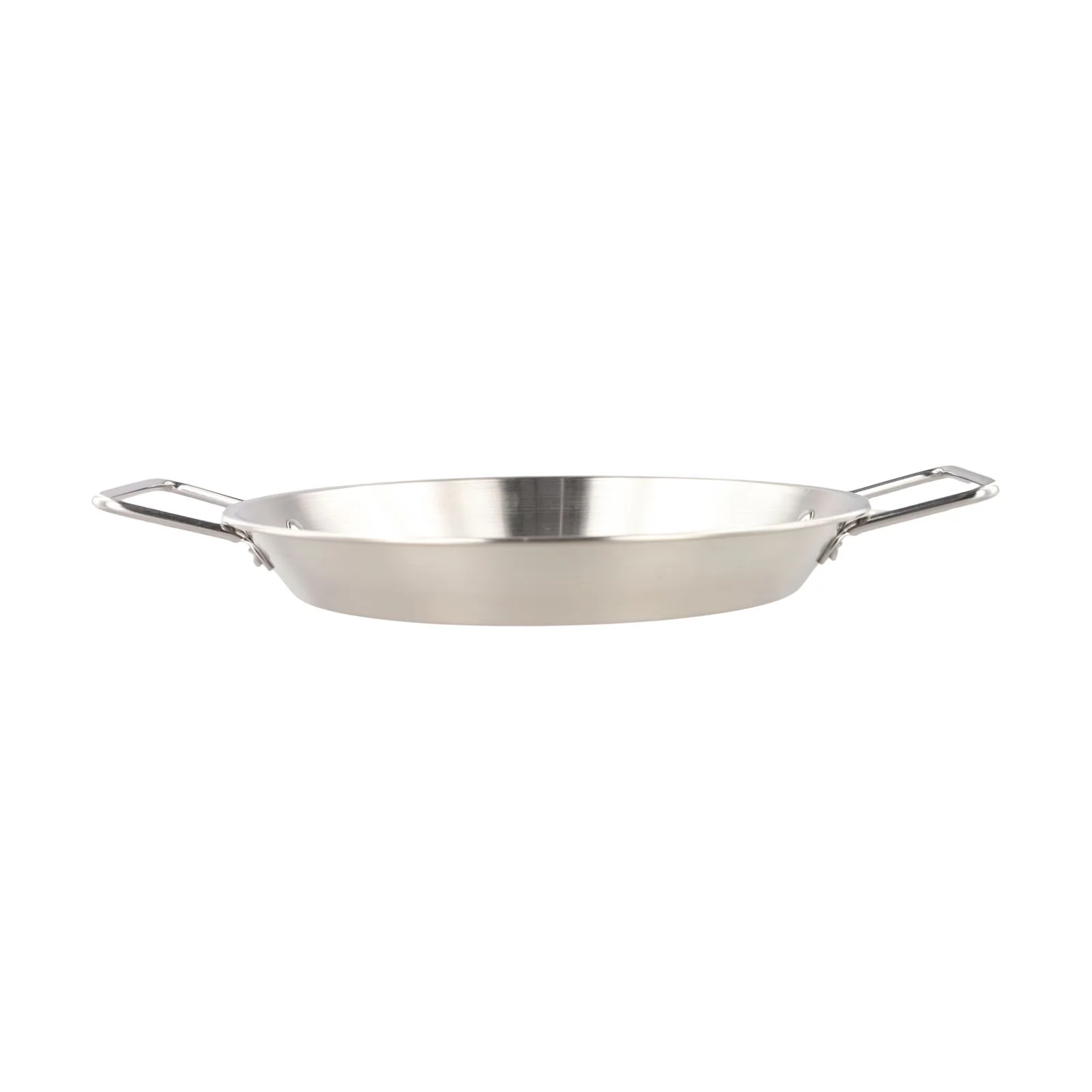 Professional Grade Stainless Steel Paella Pan with Wide Shallow Design for Optimal Ingredient Spreading While Cooking