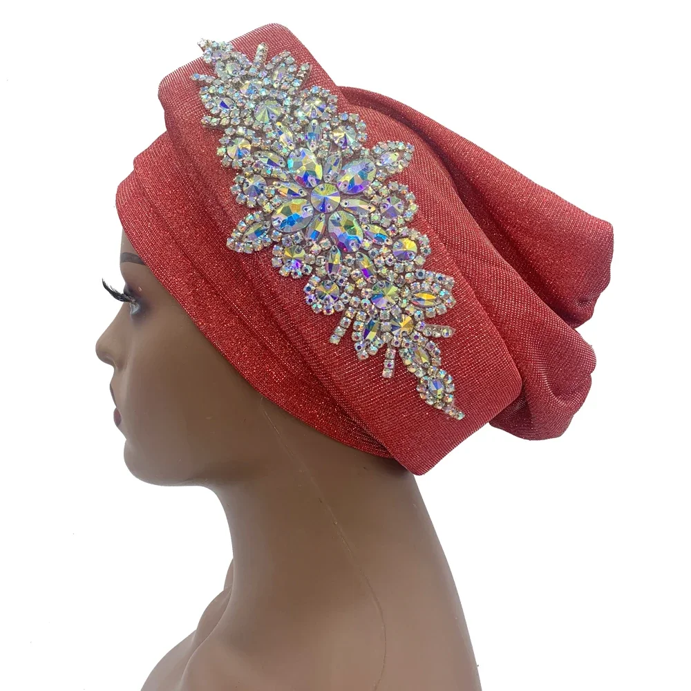 Luxury Women\'s Rhinestone African Headtie Turban Cap Female Head Wraps Nigeria Auto Gele Headgear Hijab Bonnet Turbante Mujer