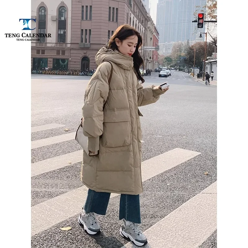 Winter Down and Cotton Jacket, Korean Version Loose and Thick Long Knee Length Bread Jacket, Women's 2024 New Model