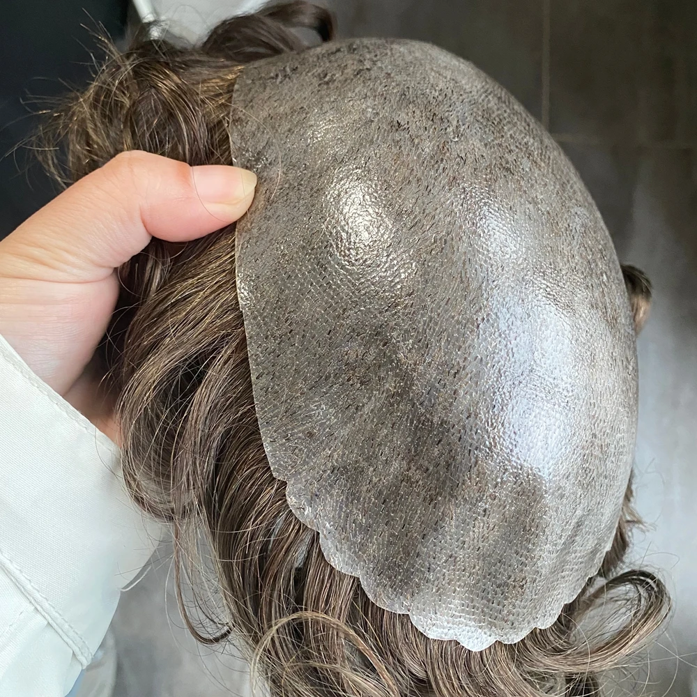 شعر بشري للرجال أرخص قاعدة الجلد 0.1 ملم حقن استبدال الشعر المستعار للصلع أشقر بني # 4 # 6 باروكات رجالية أوروبية #6