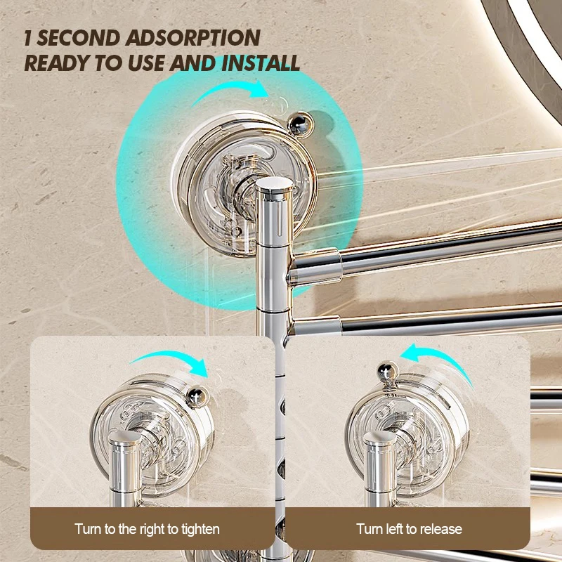 Bathroom Towel Pole Suction Cup Non Perforated Wall Mounted Towel Rack Multi Pole Storage Rack Bathroom Storage Supplies