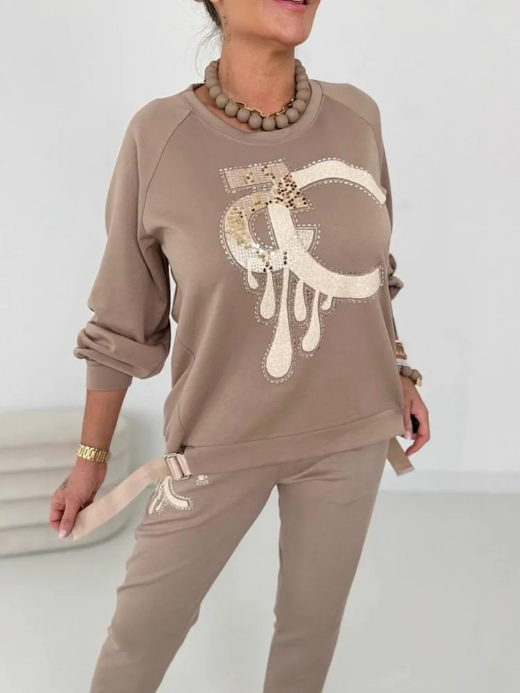 Set da donna da 2 pezzi 2025 Nuovo arrivo Autunno Inverno Set coordinati Set da due pezzi Top a maniche lunghe e pantaloni Abiti Abiti Abbigliamento