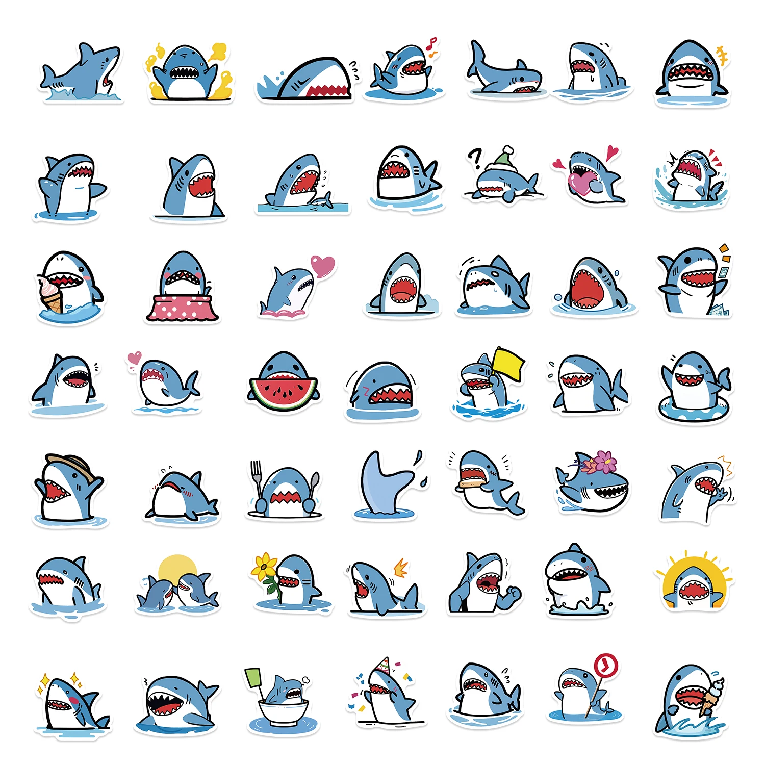 50PCS Cute Blue Obesity Shark Stickers Animals Graffiti Decals for Kids DIY Skateboard Guitar Laptop Luggage Sticker Toys