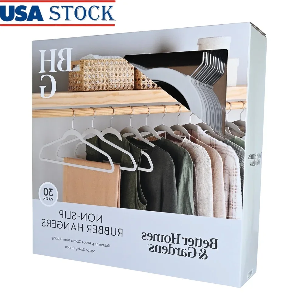 

Non-Slip Rubberized Clothes Hangers 30 Pack Durable Swivel Hook Ideal Adult Teen Organizing Trousers Shirts Blouses Skirts