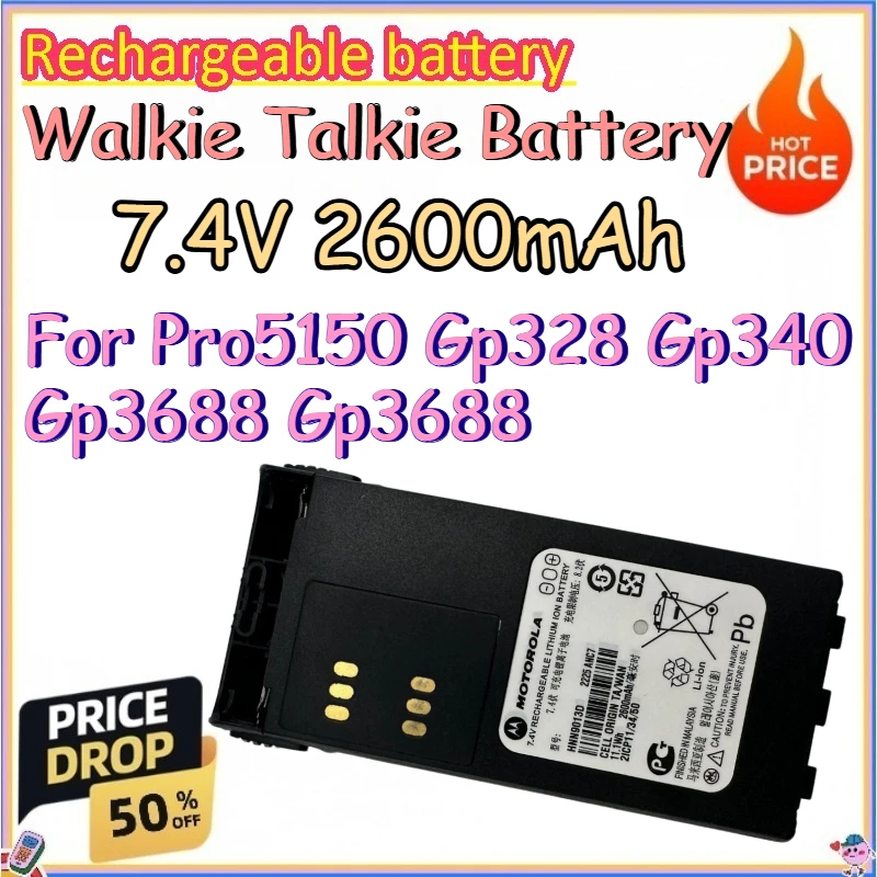 7.4V 2600mAh  Walkie Talkie Battery for Pro5150 Gp328 Gp340 Gp3688 Gp3688 Replace Rechargeable Lithium Battery