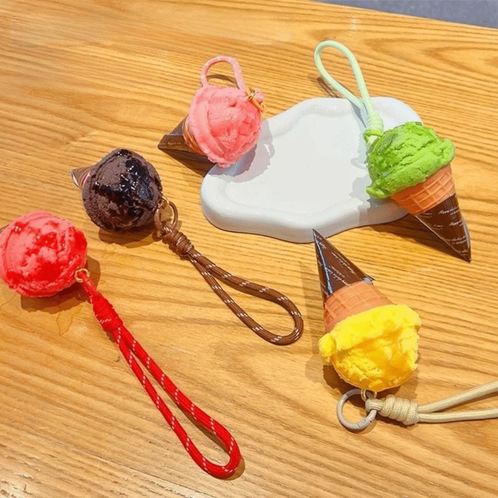 Simulation Cartoon Ice Cream Keychain Hanging Ornaments Cute Ice Cream Key Rings Charms Sweet Car Decoration Pendant