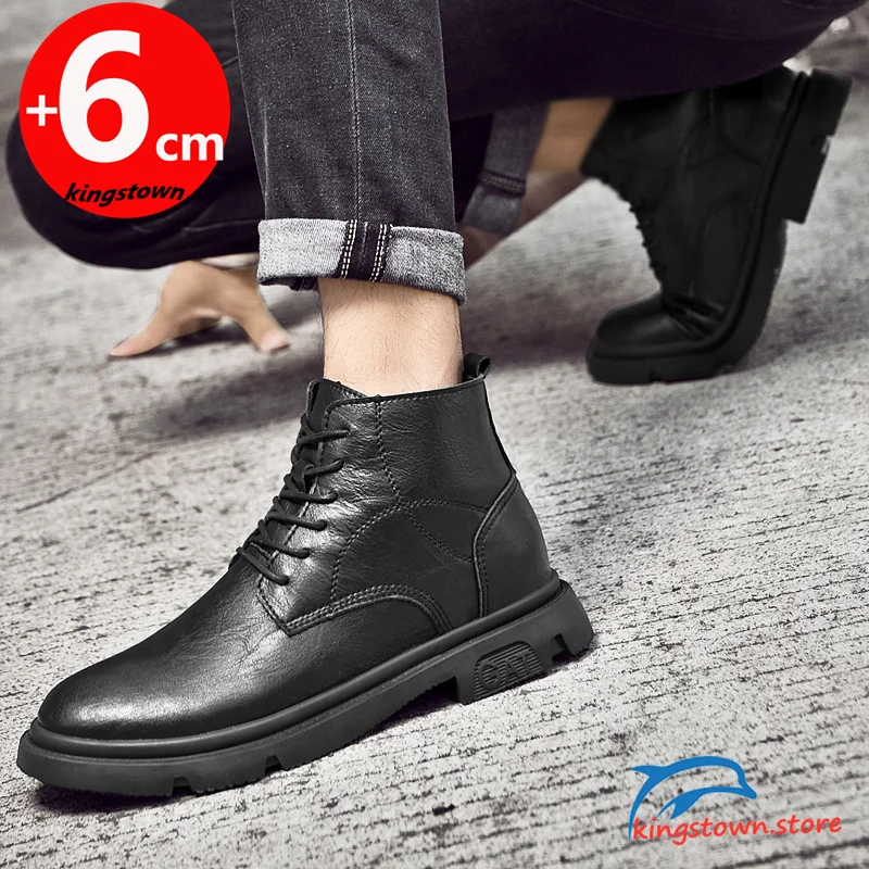 Man  Ankle Boots Leather Winter Men Height Increase Insoles 6cm Elevator Shoes Outdoor Sneakers