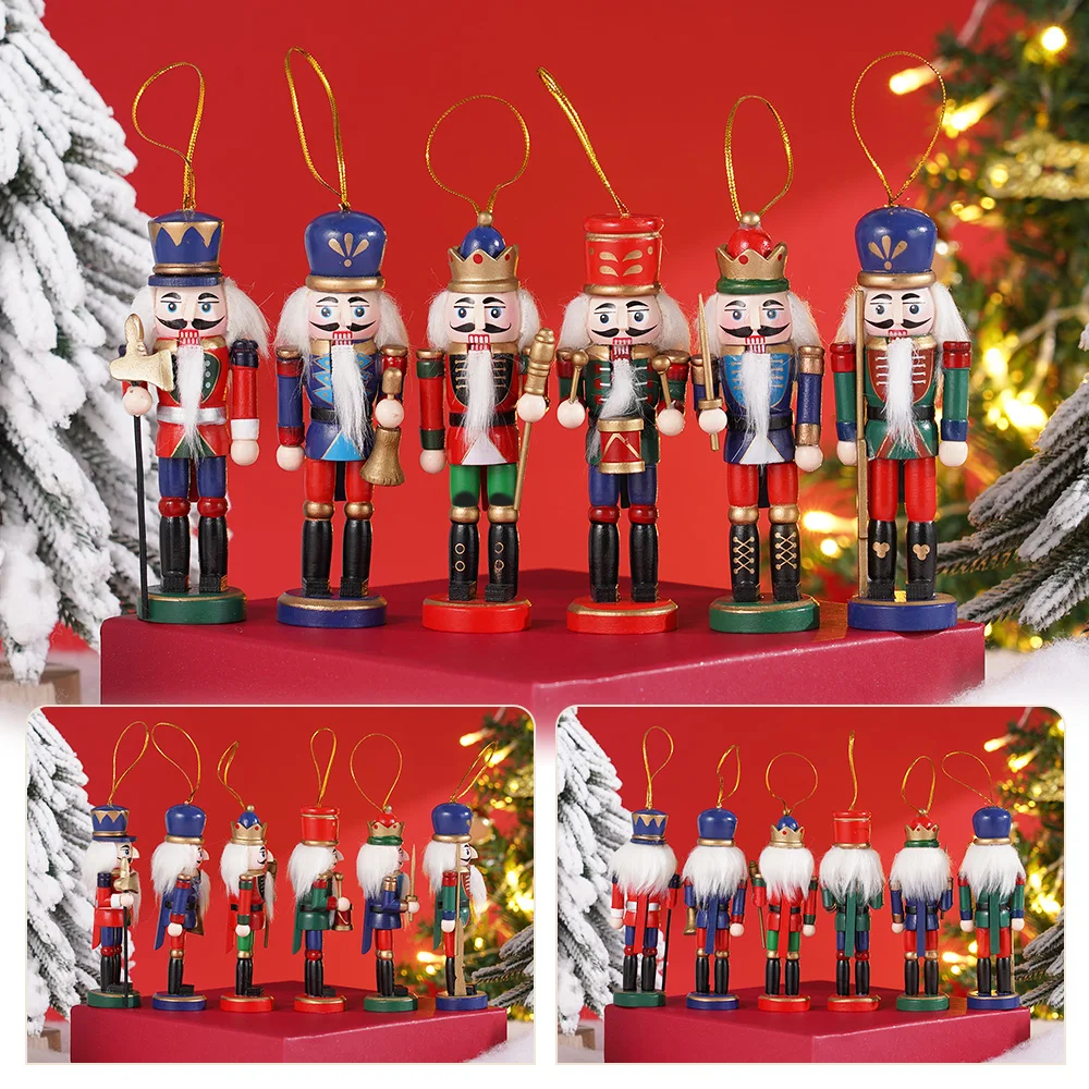 Marionetas de Cascanueces de madera maciza, soldado, nogal, hombre, Guardia de Honor americana, decoración para regalo de Navidad, manualidades, 13CM, 6 piezas