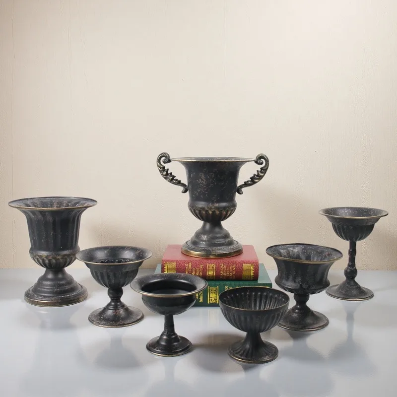 Retro High-footed Flower Pot B & B Hotel Decorative Wrought Iron Vase Shooting Props Flower Ornaments