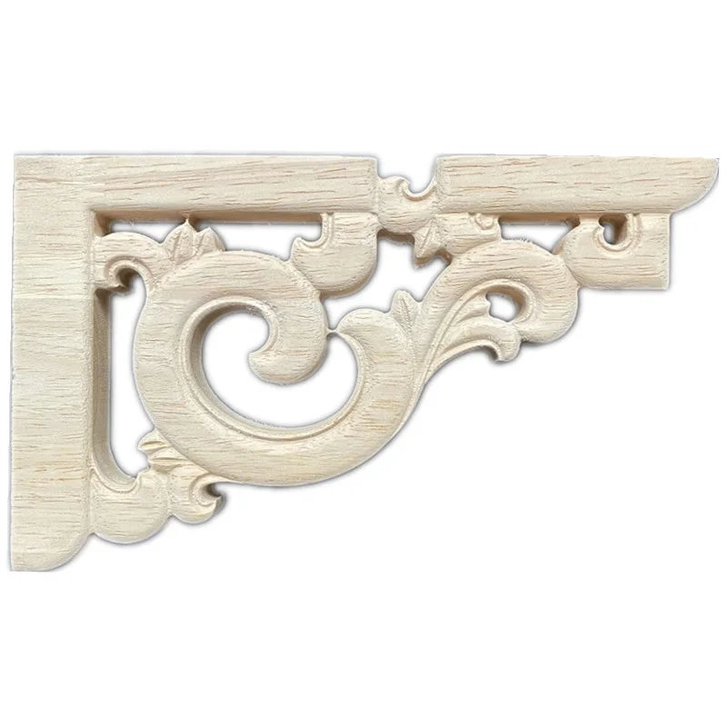 2PCS 22cm Woodcarving Decal Wood Carved Wooden Crafts Corner Appliques Frame Wall Door Furniture Decorative