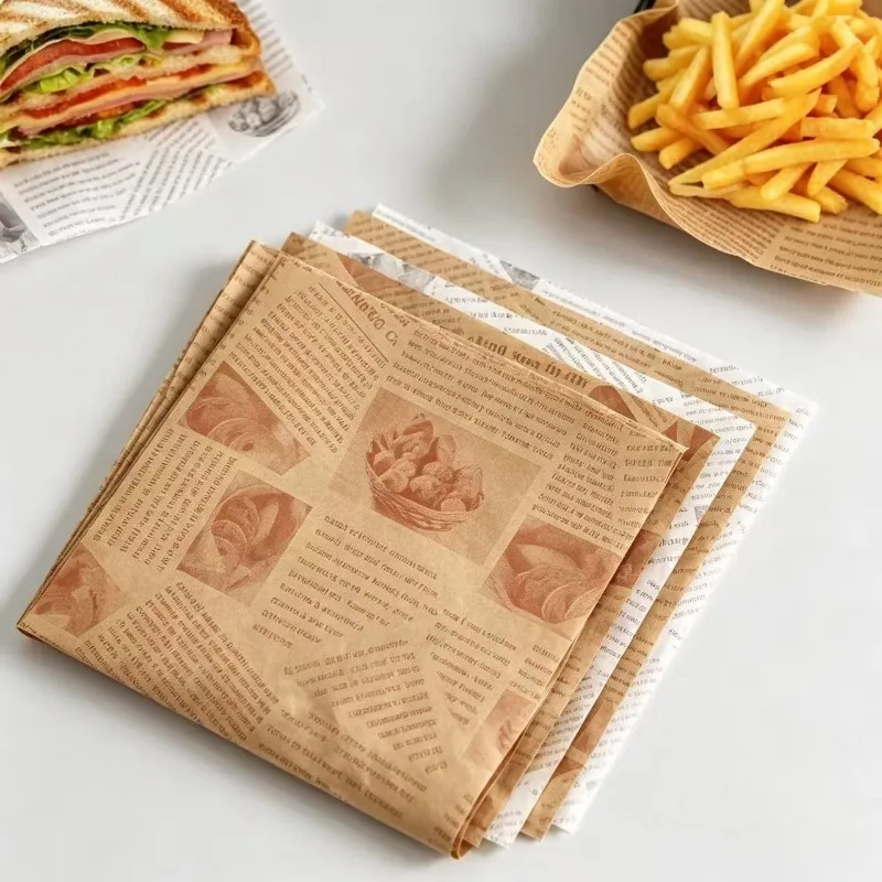 100/1000 Pcs Newspaper Print Deli Paper Sheets,Greaseproof Disposable ,Food Grade Parchment Liners for Baking, Burger, Sandwich
