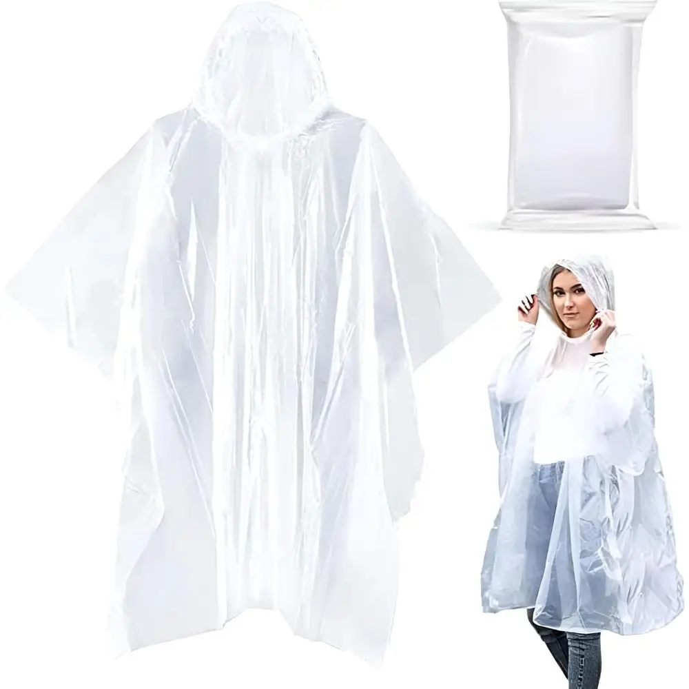 

Noe & Malu 20-Pack Ency Disposable Rain Ponchos or Adults – 100% Waterproo with Hood | Clear Lightweight Unisex Raincoats or Cam