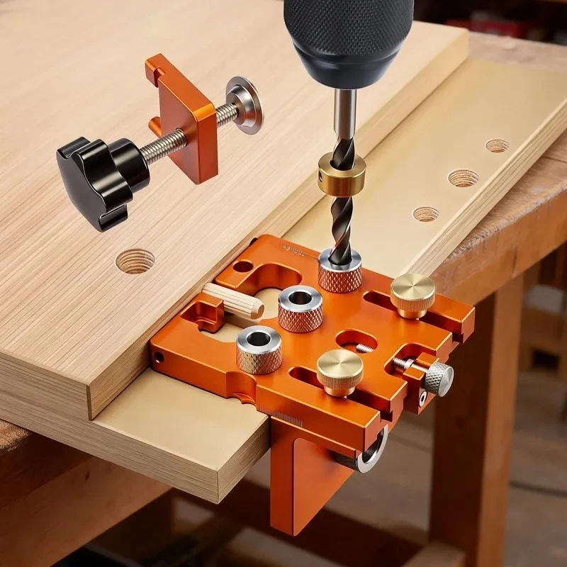 3 in 1 Woodworking Punching Positioner Plate Opening Log Tenon Locator Drilling Guide Tool for Carpenter DIY Furniture Making