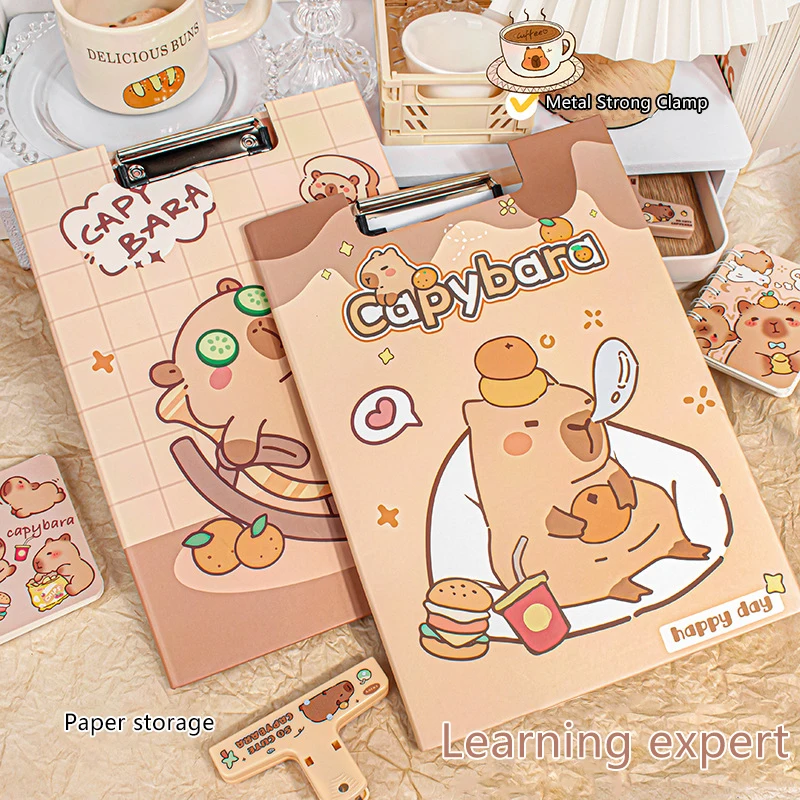 Cartoon Cute Capybara File Folder Fashion File Storage Board Clip Folder Document Paper Holder Portable Exam Paper Folder