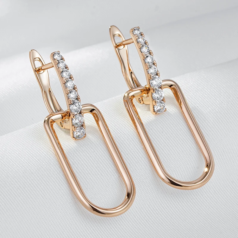 Kinel Fashion 585 Rose Gold Color Glossy Hollow Square Drop Earring for Women Unusual Shiny Natural Zircon Daily Fine Jewelry