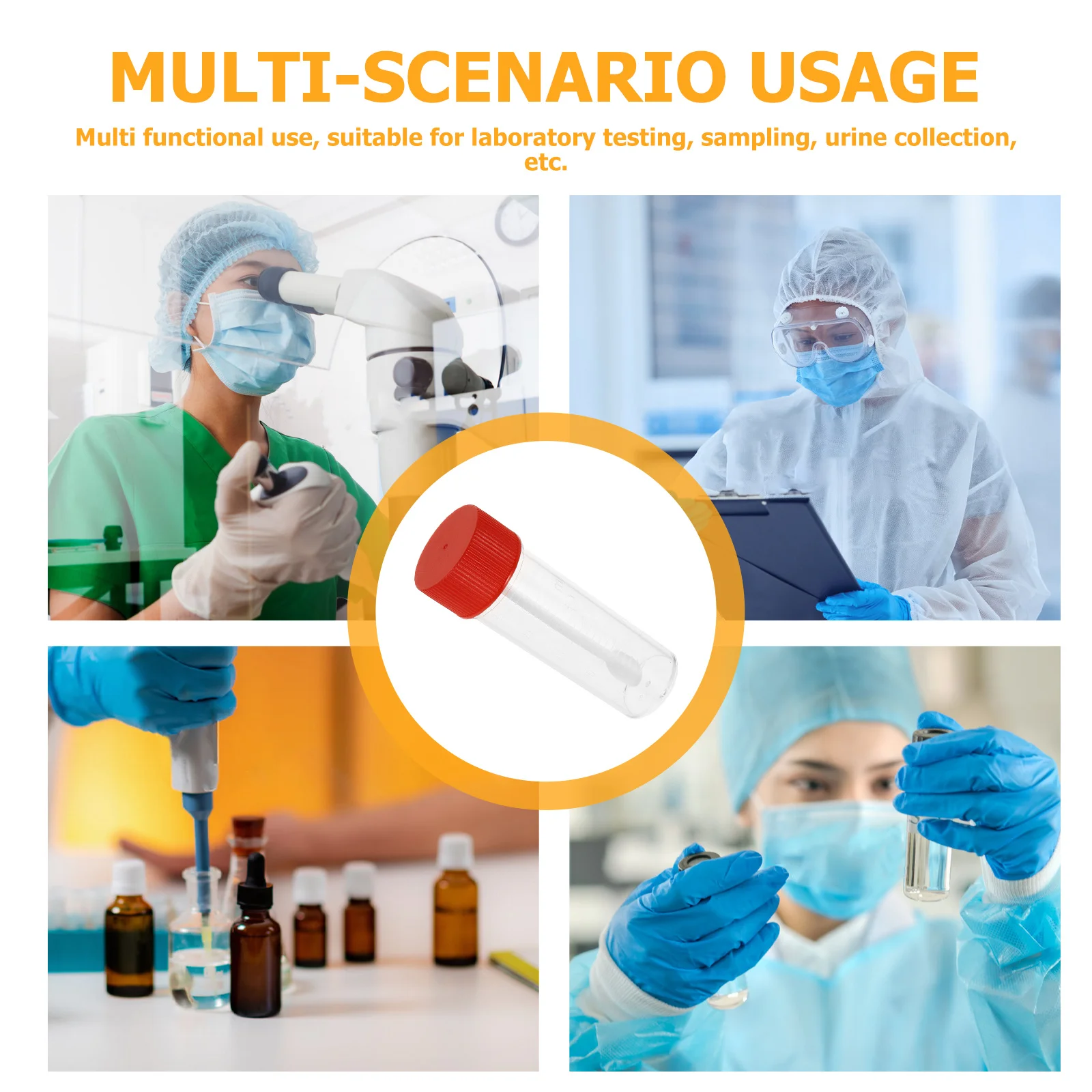 100 قطعة كوب عينة البراز البلاستيك عينة جمع قوارير مختبر اختبار أنابيب التخزين مع قبعات للاستخدام الموثوق على المدى الطويل