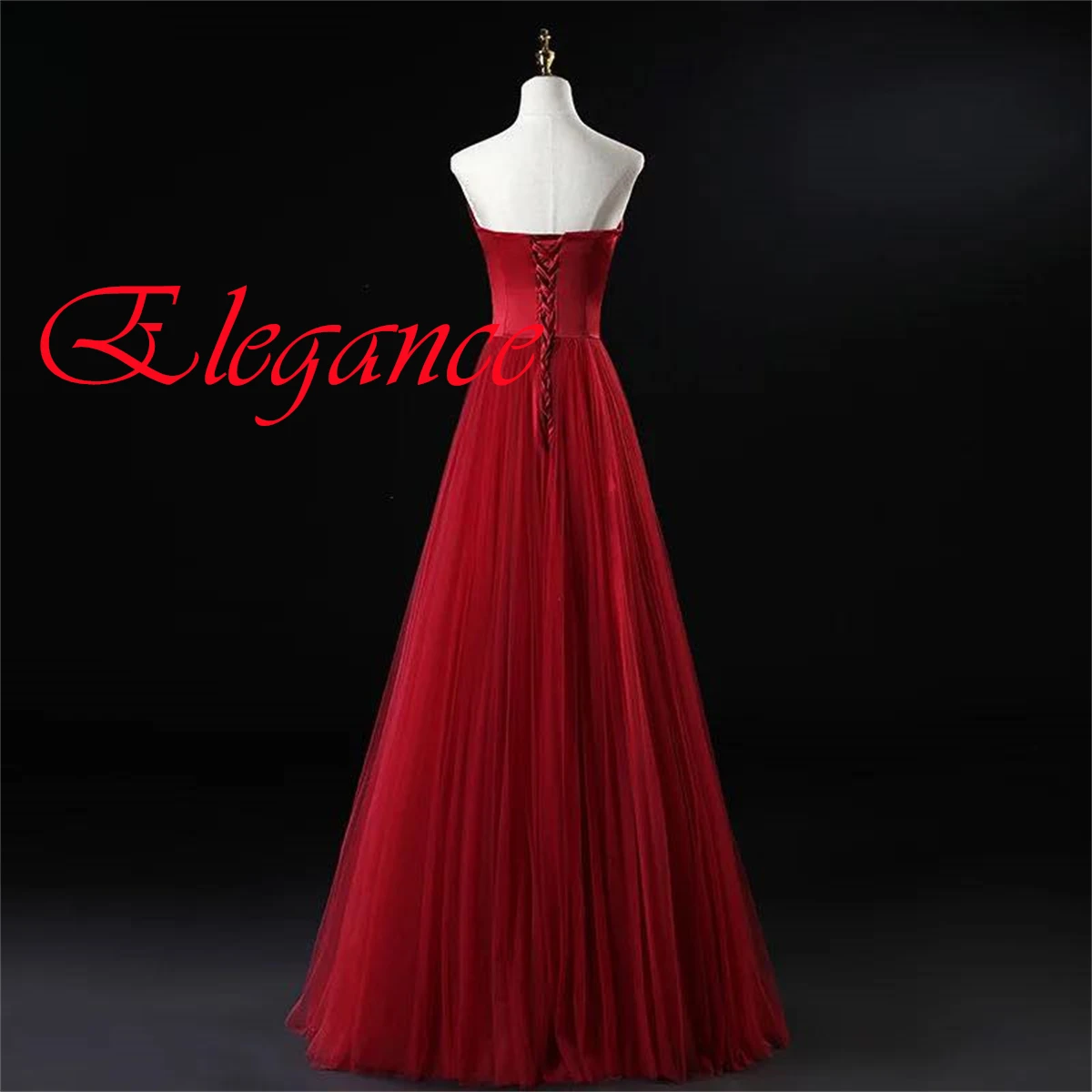 Personalizado clássico borgonha tule vestido de noite gracioso sem alças sem mangas rendas até voltar trem varredura vestidos de ocasião especial