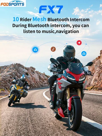 Fodsports FX7 Bluetooth-гарнитура для мотоциклетного шлема, мотоциклетная сетка гарнитура ,10 всадника, 2000 м,Bluetooth 5.4