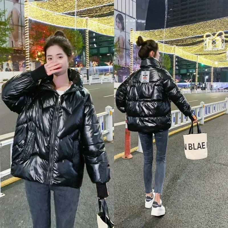 Women's cotton coat Short Stand-up collar 2021 New winter Korean version Glossy Loose Thicken Cotton puffer jacket ladies tide