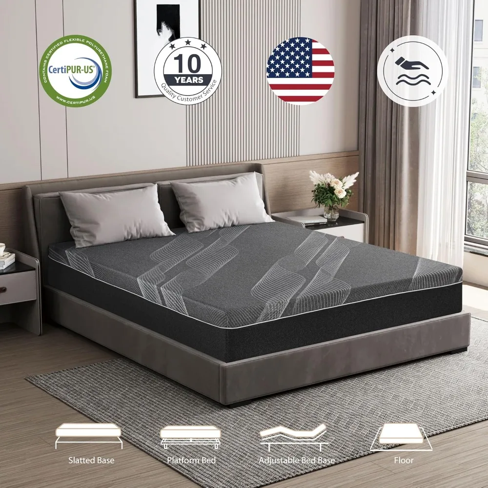 King Mattress 12 Inch Charcoal Memory Foam Mattress in a Box CertiPUR-US Certified Fiberglass Free Bed Mattresses Folding Home