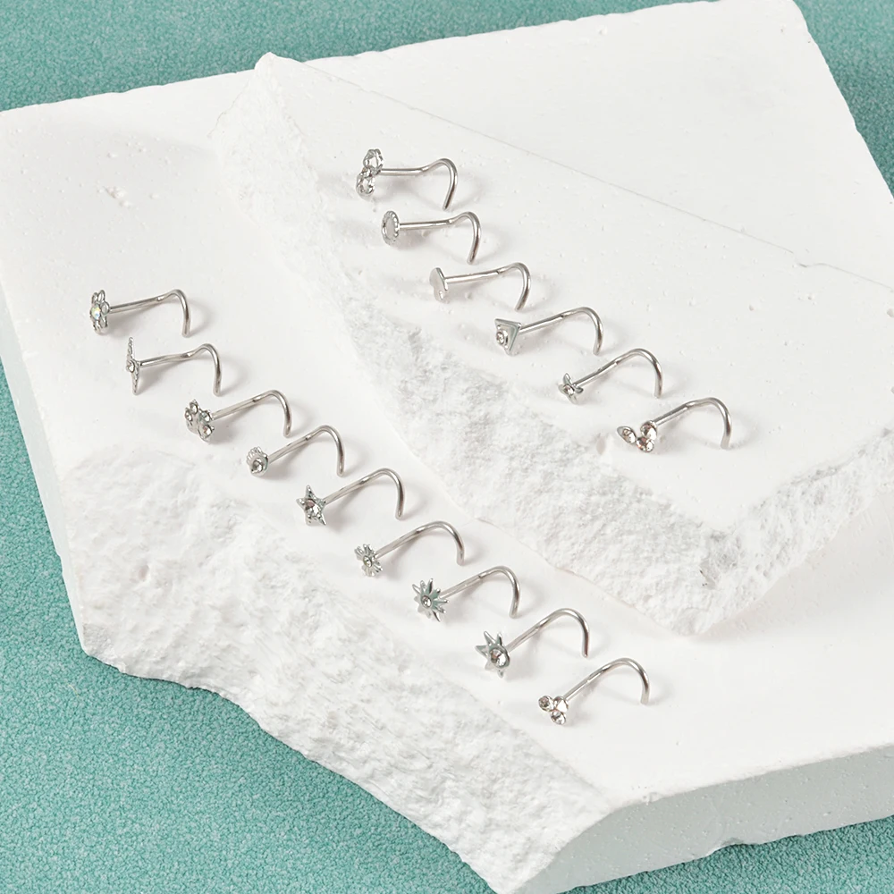 Surgical Steel Zircon S -Shaped Eye Flower Star Nose Stud Nose Bone Ring Nose Piercing Retainer Holder Body Jewelry