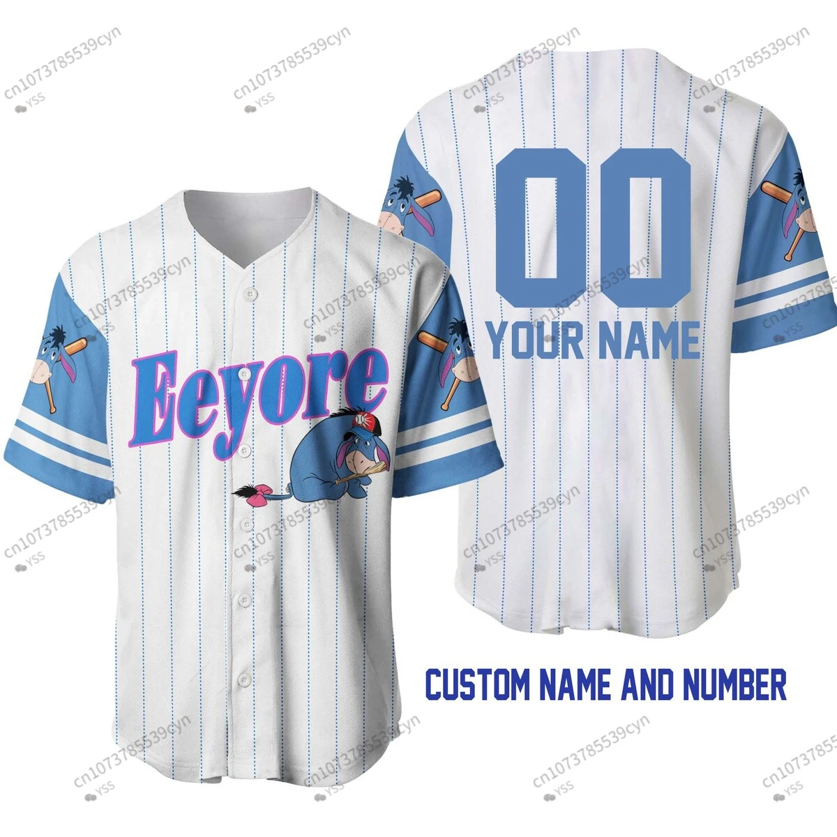 Eeyore Donkey Blue Purple Patterns | Disney Custom Baseball Jersey Eeyore Donkey White Blue Disney Unisex Cartoon Graphic Casual