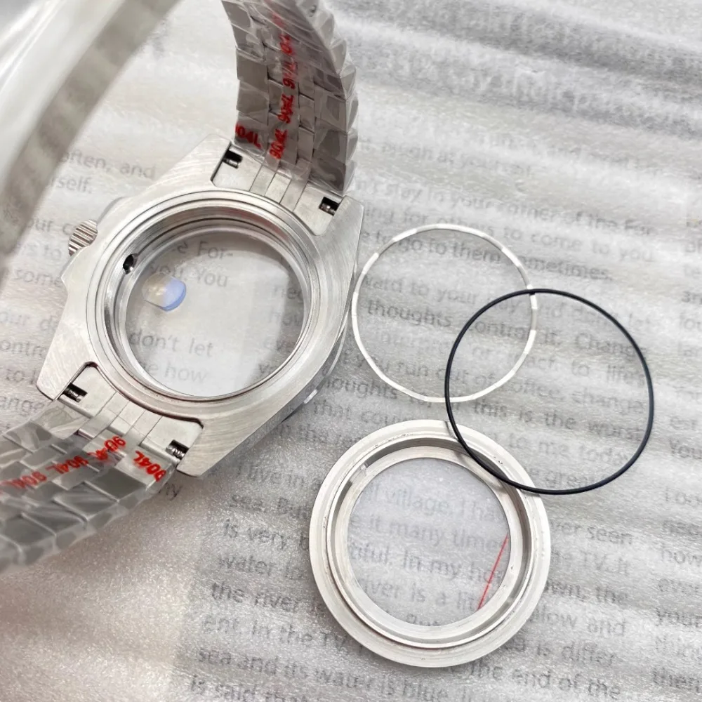 40mm NH35 Case Sapphire Glass 120 Click Stainless Steel Strap Transparent Bottom Parts Set for Seiko NH35 NH34 Movement SUB GMT