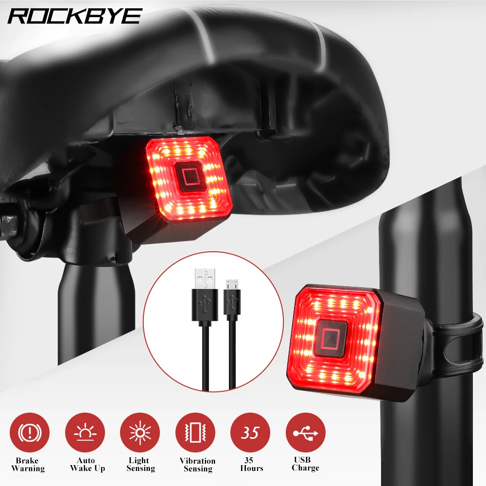 Rockbye Bicycle Smart Auto Brake Sensing Light Waterproof LED Charging Cycling Taillight Bike Rear Light MTB Bike Accessories