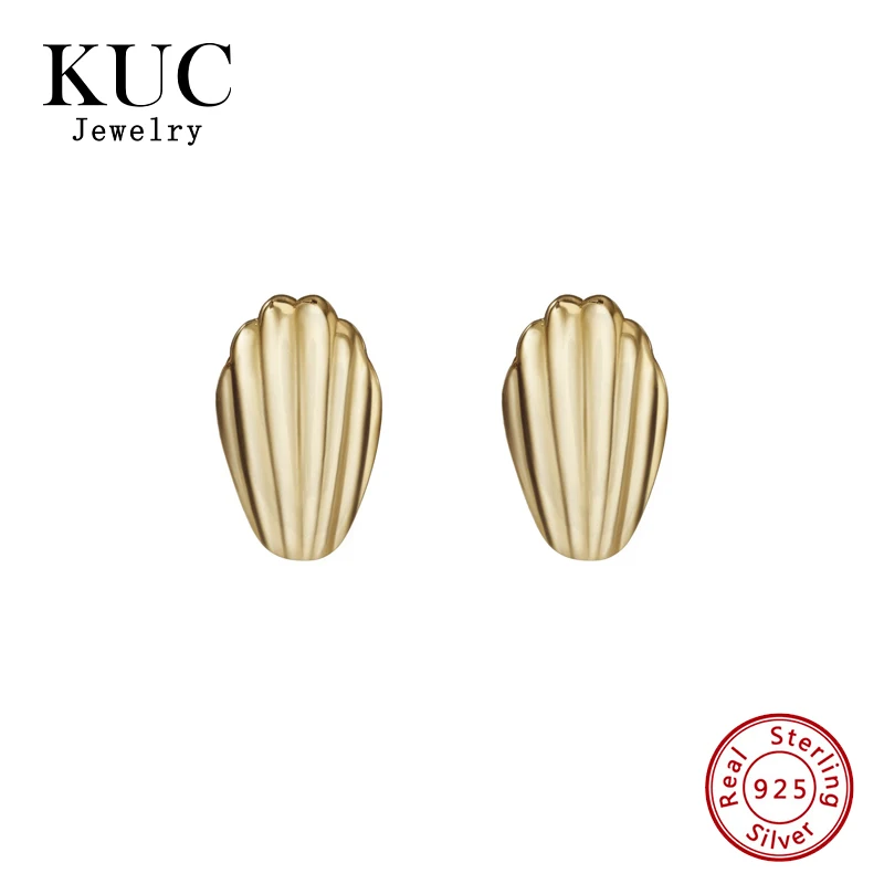 

Fine Jewelry Dainty 925 Sterling Silver Chic Unique 18k Gold Plated Earrings Women Sea Shell Shape Smooth Stud Earrings