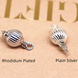 Solid 925 Sterling Silver Clasp Corrugated Round Box Buckle Safety Tab Loop for Pearl Necklace Jewelry DIY Making Components