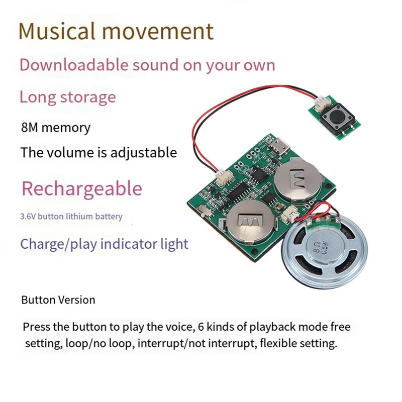 A72T 2X Modulo audio registrabile Pulsante di controllo Chip audio 8M MP3 WAV Lettore vocale musicale Scheda programmabile con altoparlante