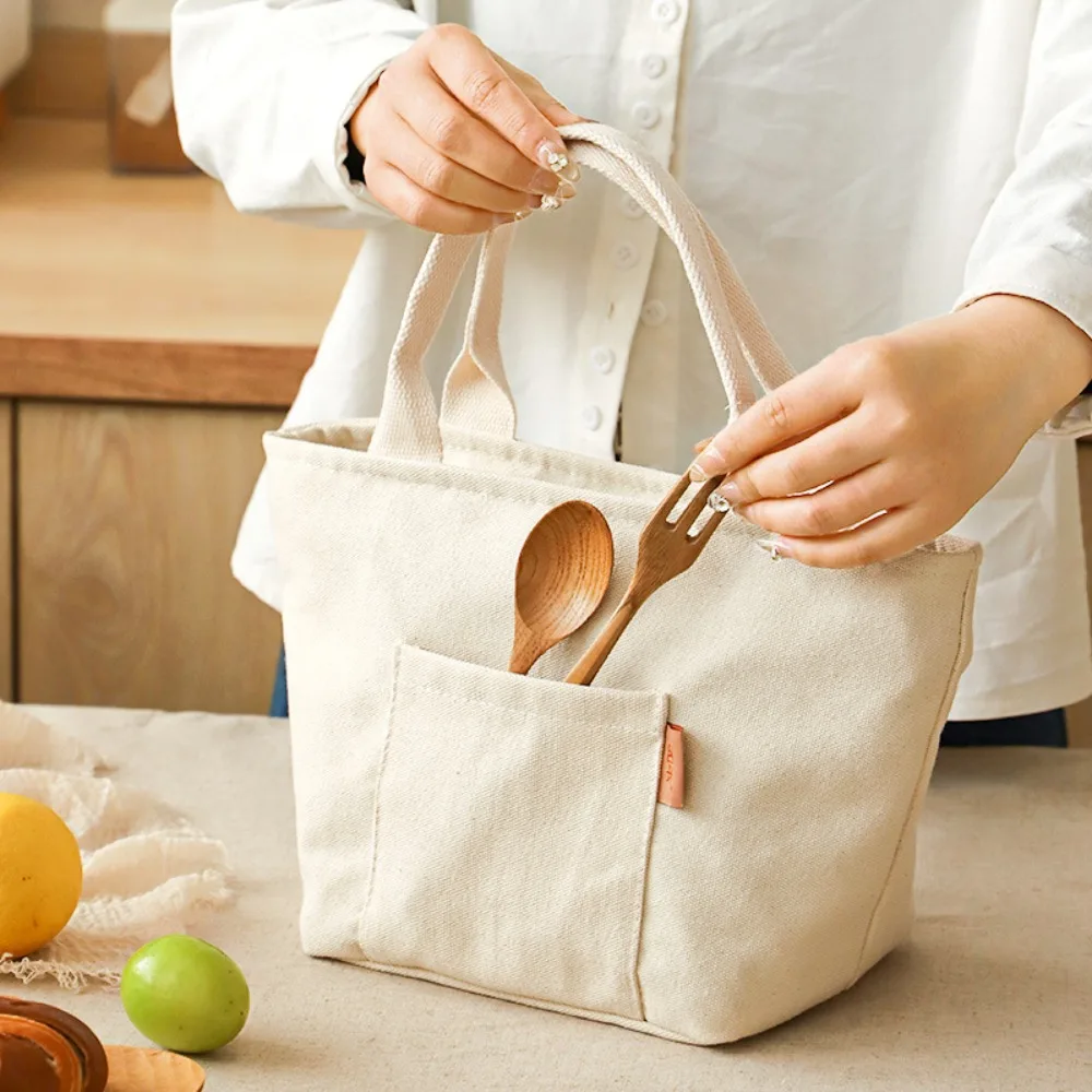 Quality Canvas Lunch Bag Easy-Clean with Zipper Square Organizer Large-capacity Tote Bag Picnics