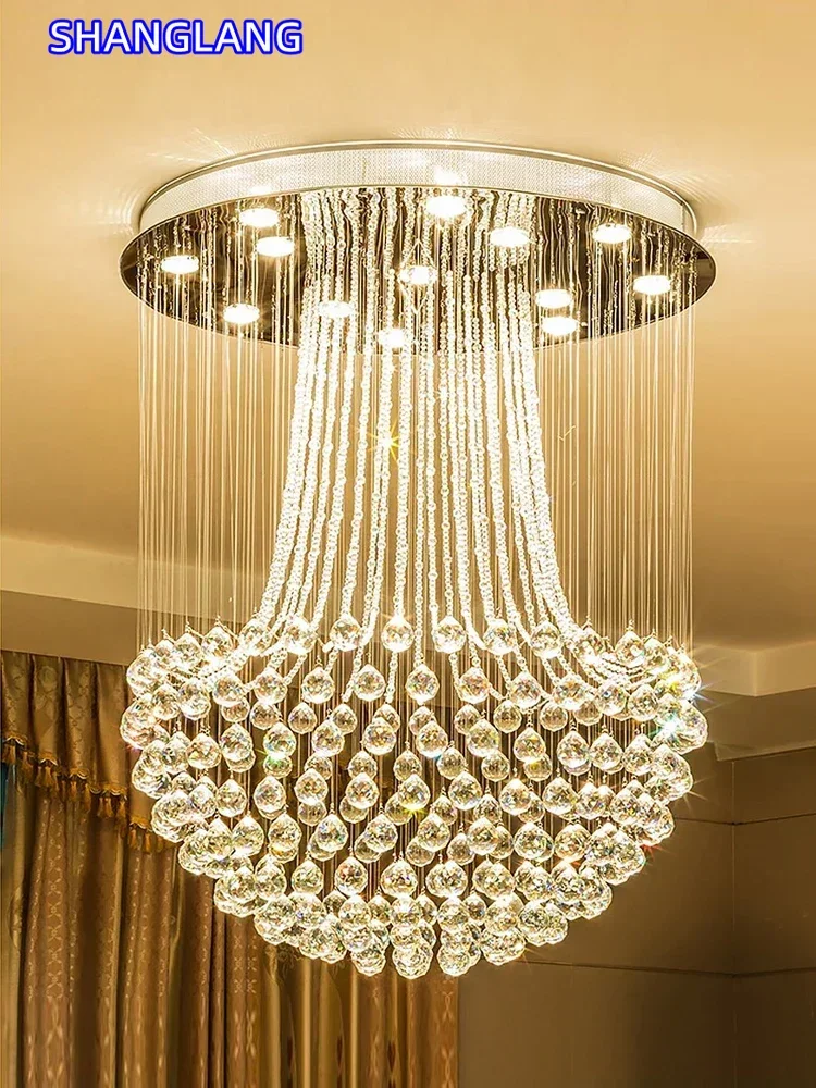 Duplex Staircase Living Room Crystal Pendant Light Modern Luxury Round Aisle Lamp Foyer Dining  Small Led Ceiling Chandelier